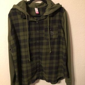 Green Hooded Flannel Over Shirt